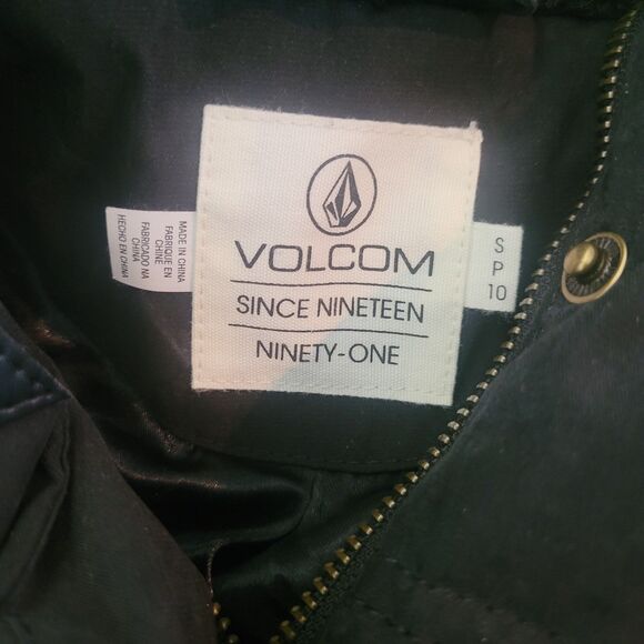 Volcom Fur Trim Waterproof Puffer Jacket Womens Small Black 50% Down Fill Skiing - Picture 12 of 14